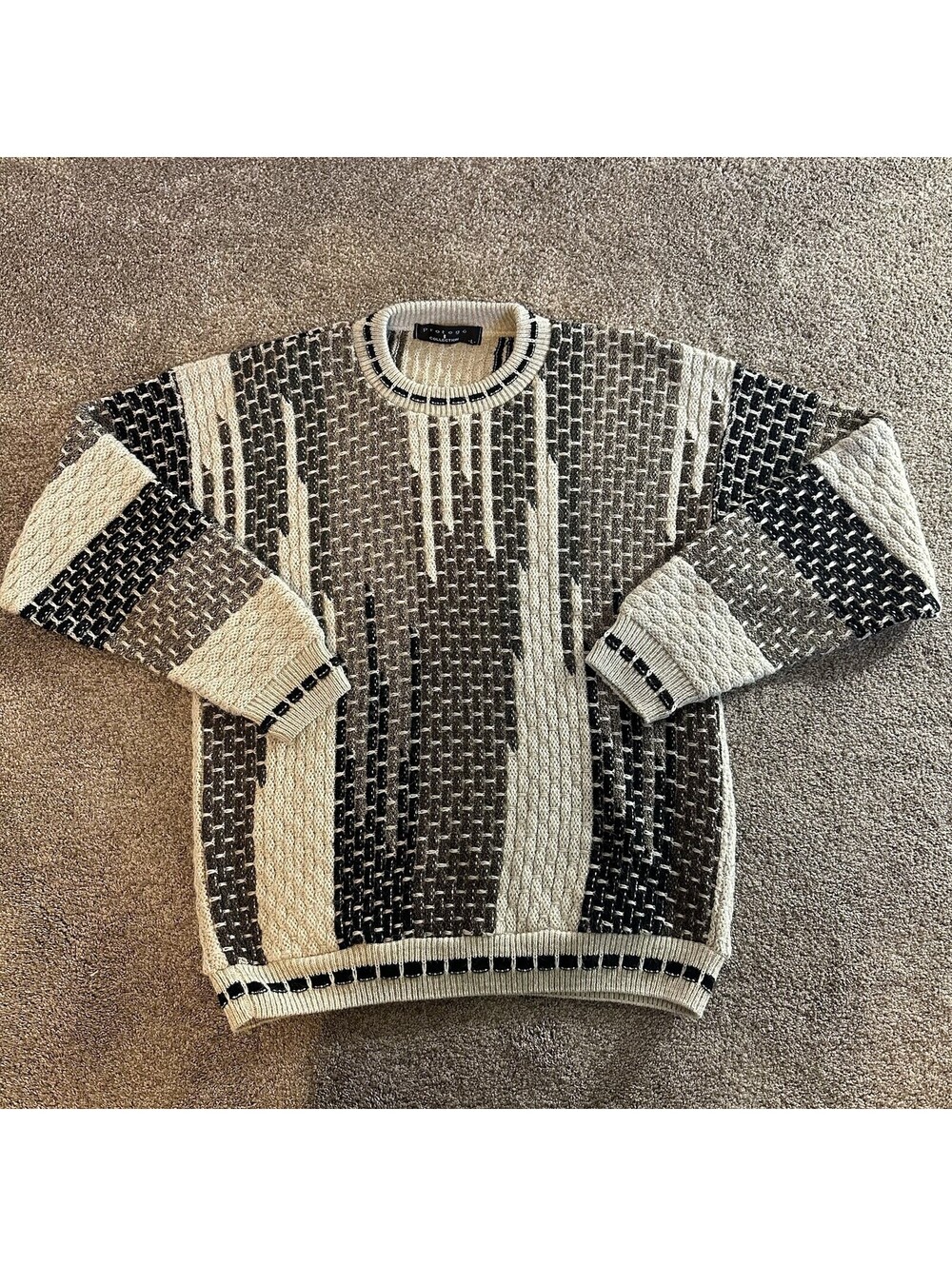 Protege Collection Geometric Chunky Sweater Mens L Alpaca Wool Blend USA Made